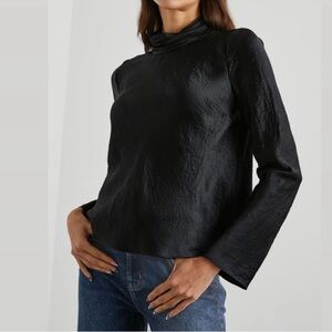 Rails Soleil Crinkle Satin Turtleneck Blouse Black XS NWT